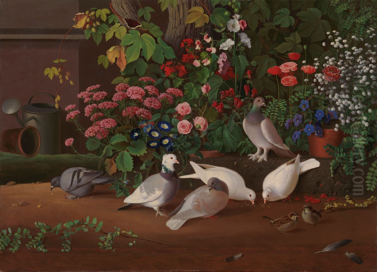 Flowers and Birds Oil Painting by Ferdinand von Wright