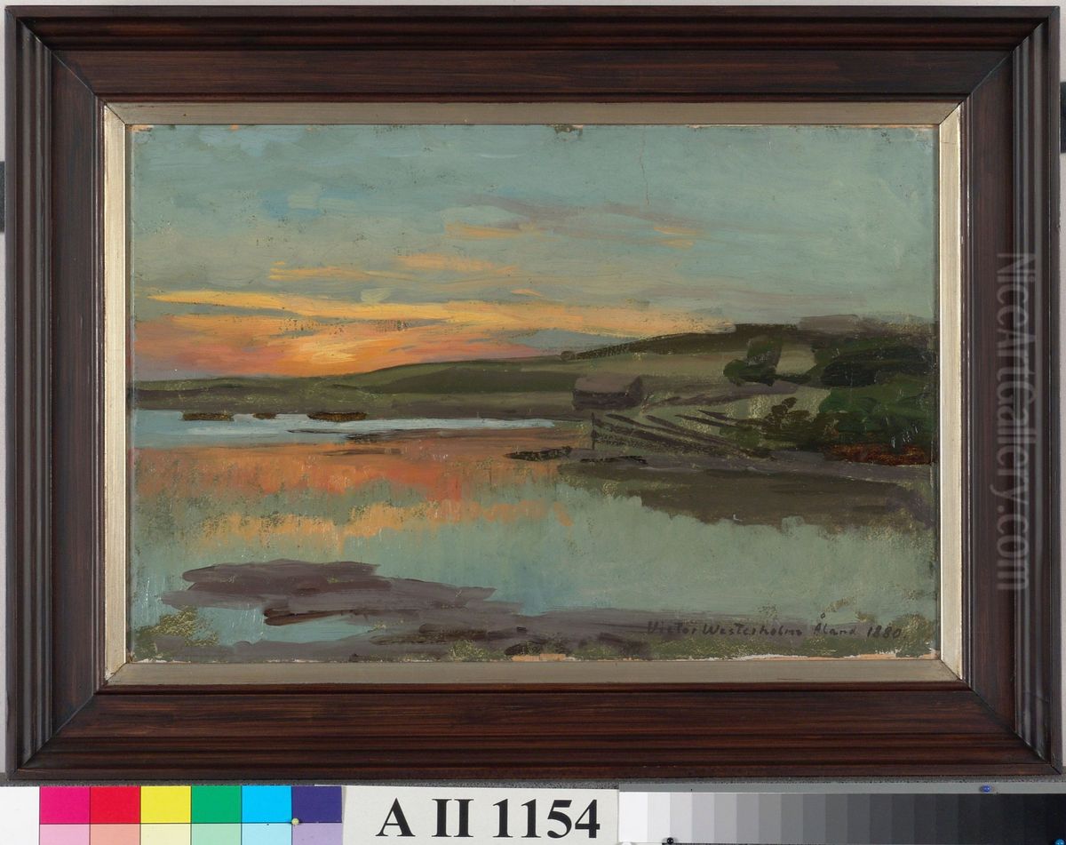 Solnedgang ved bugten Oil Painting by Victor Westerholm