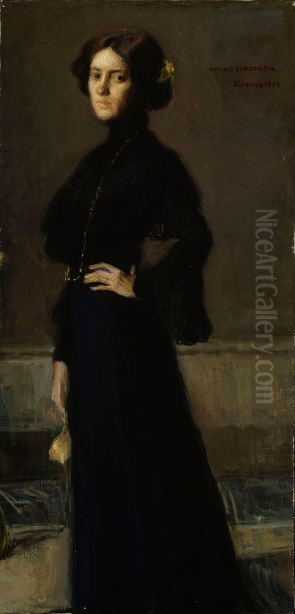 Woman in Black Oil Painting by Vilho Sjostrom