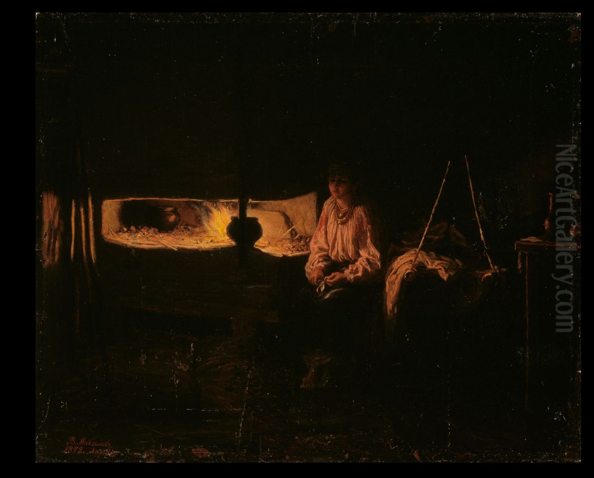 Venalainen tuvansisusta Oil Painting by Vassily Maximov