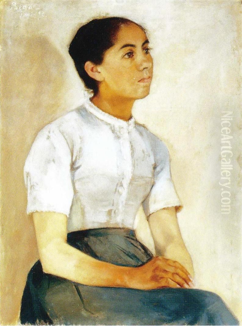 Istuva tytto Oil Painting by Beda Stjernschantz