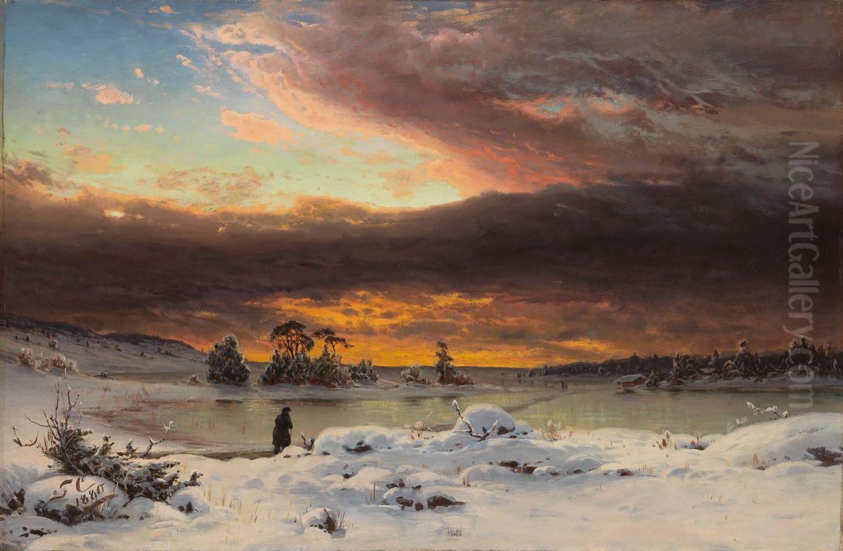 Winter Landscape, Evening Atmosphere Oil Painting by Fanny Churberg