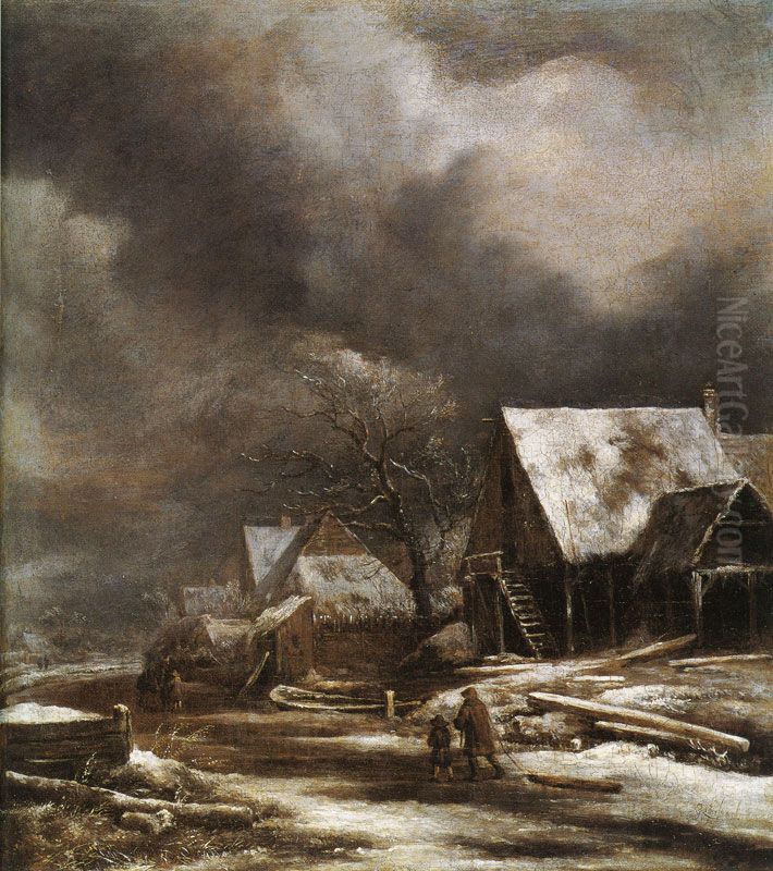 A Village in Winter Oil Painting by Jacob Van Ruisdael