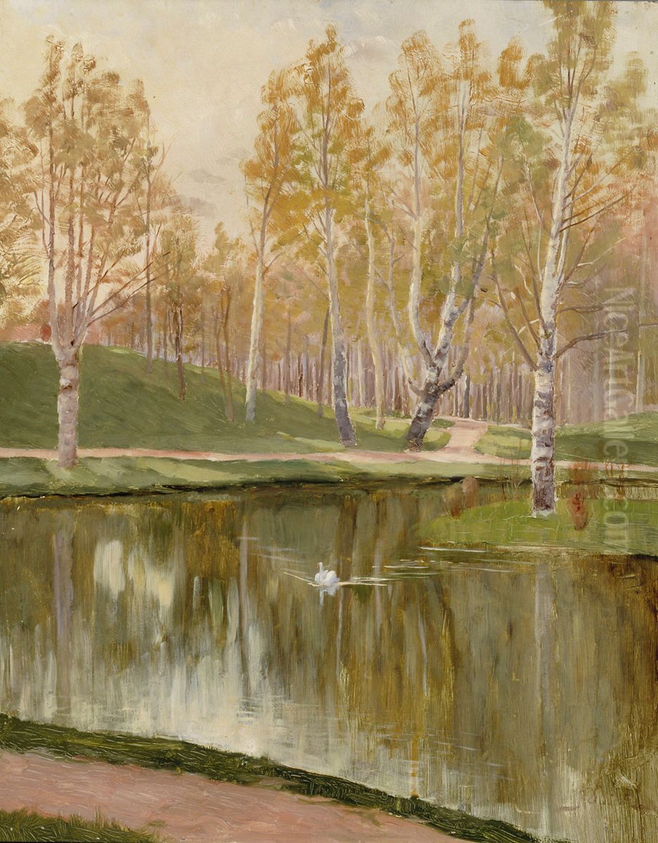 Kaisaniemen lammikko Oil Painting by Aukusti Uotila