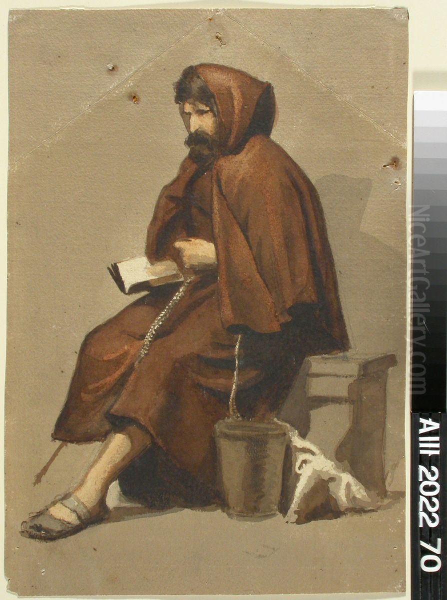 Istuva munkki, malliharjoitelma Oil Painting by Albert Edelfelt