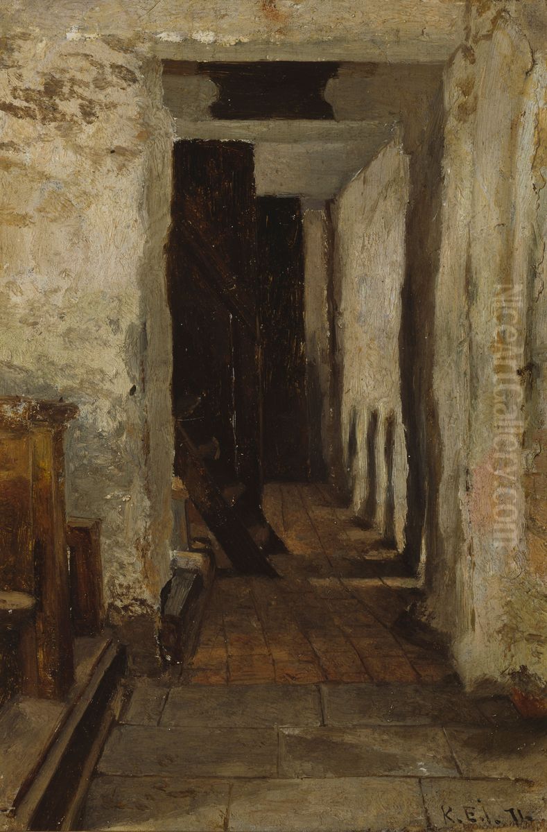 Sisakuva Finstromin kirkosta Oil Painting by Karl Jansson