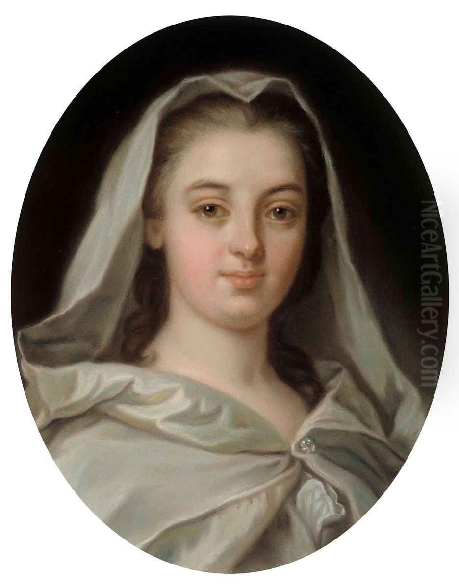 Vestan neitsyeksi puetun neiti Charlotta Fredrika Sparren muotokuva, jaljennos Nonotten mukaan Oil Painting by Amanda Kjellberg