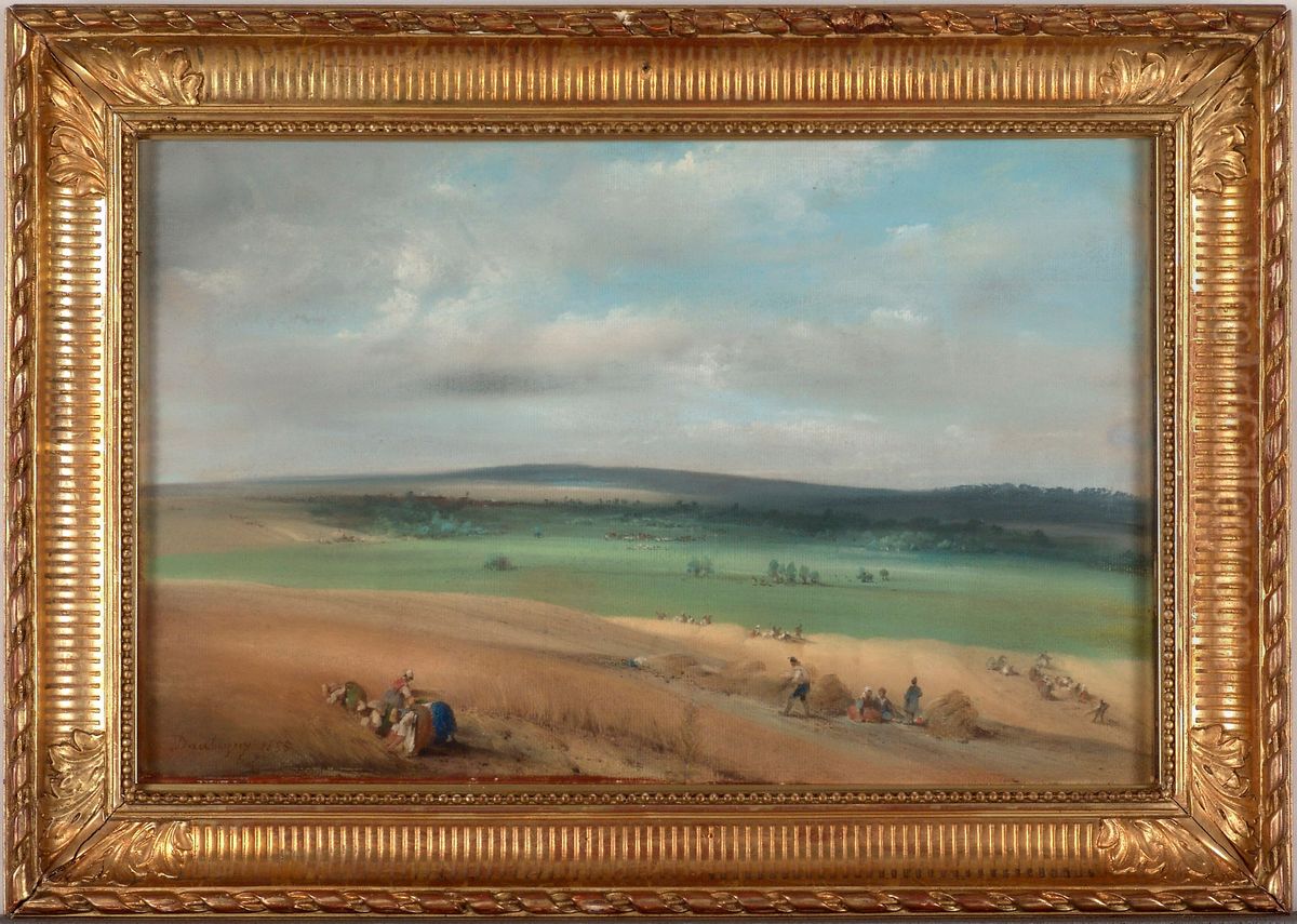 Harvest Oil Painting by Charles-Francois Daubigny