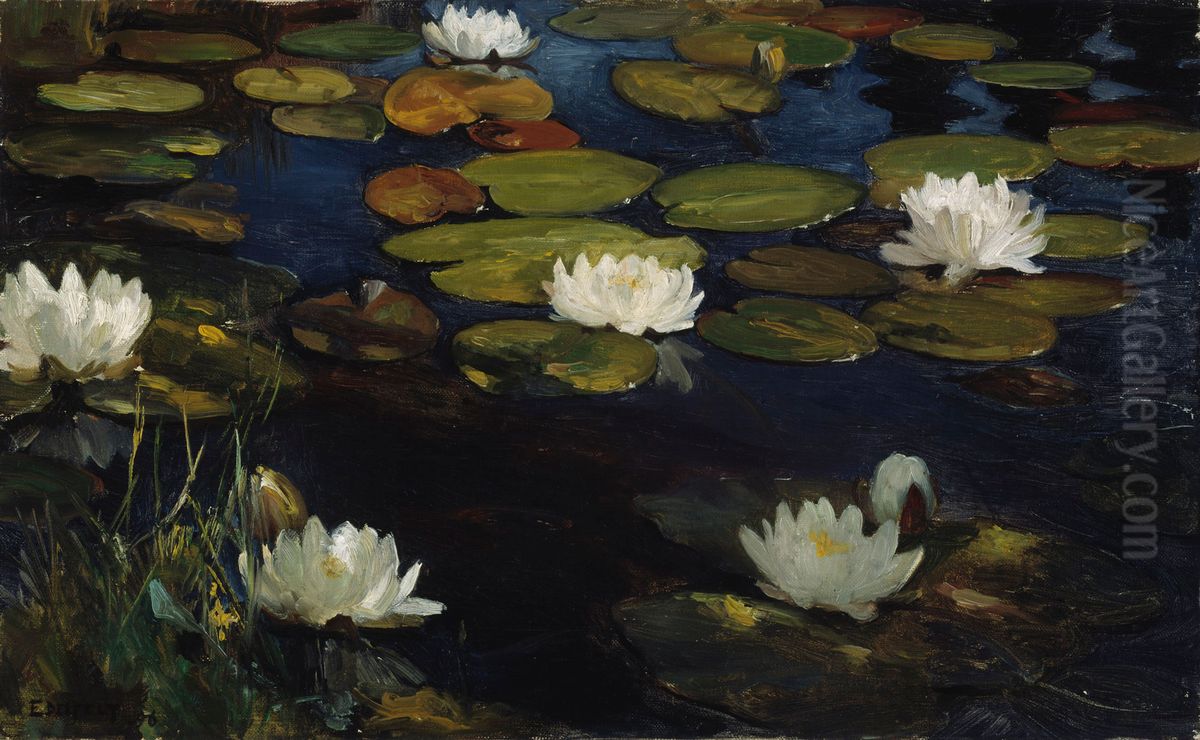 Water Lilies, Study for the Youth and a Mermaid Oil Painting by Albert Edelfelt