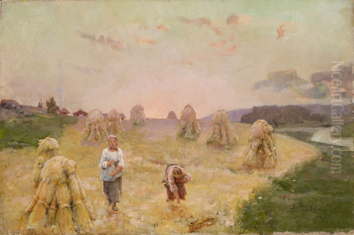 Harvest folk Oil Painting by Aukusti Uotila