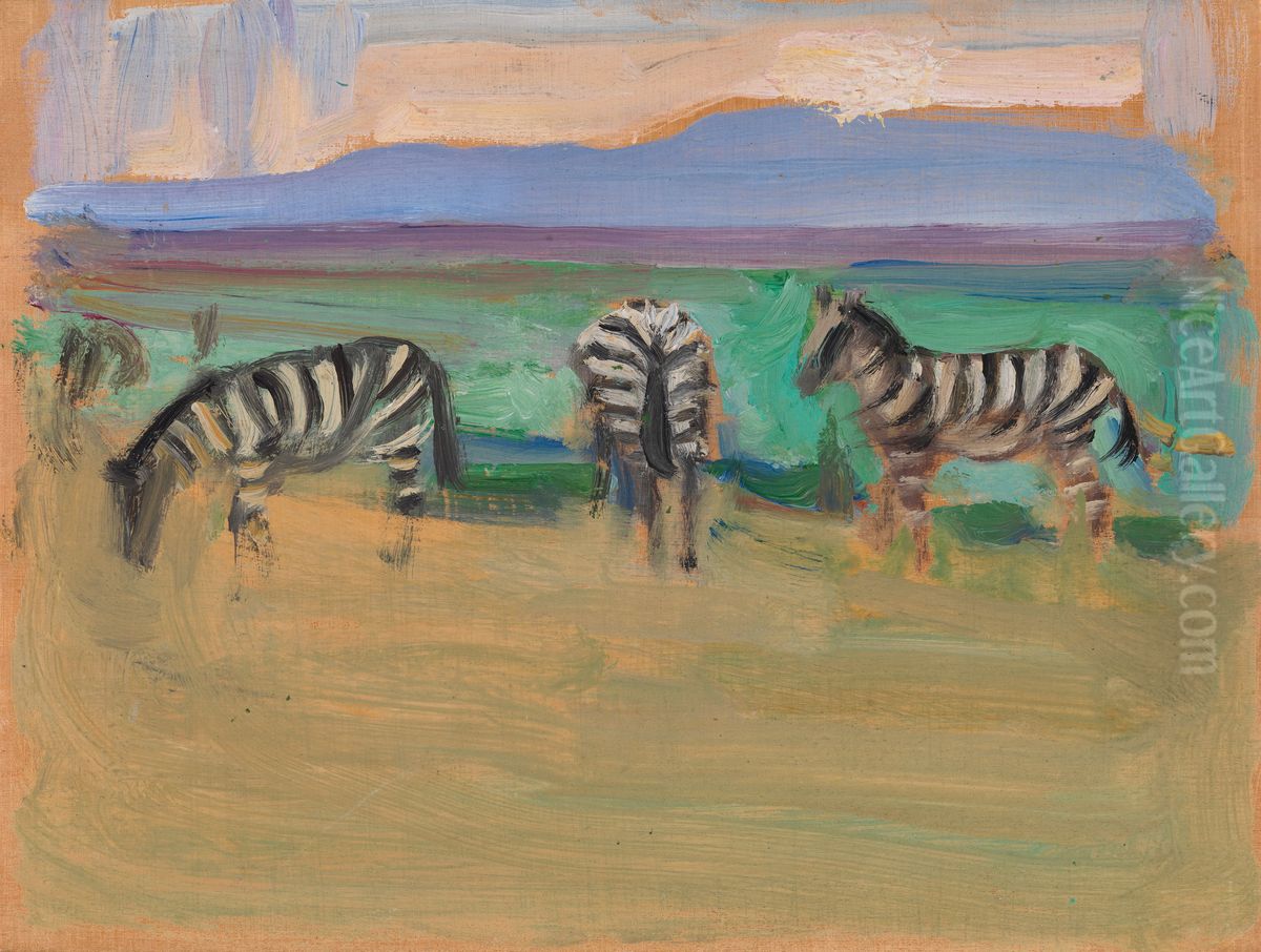 Zebras Oil Painting by Akseli Valdemar Gallen-Kallela