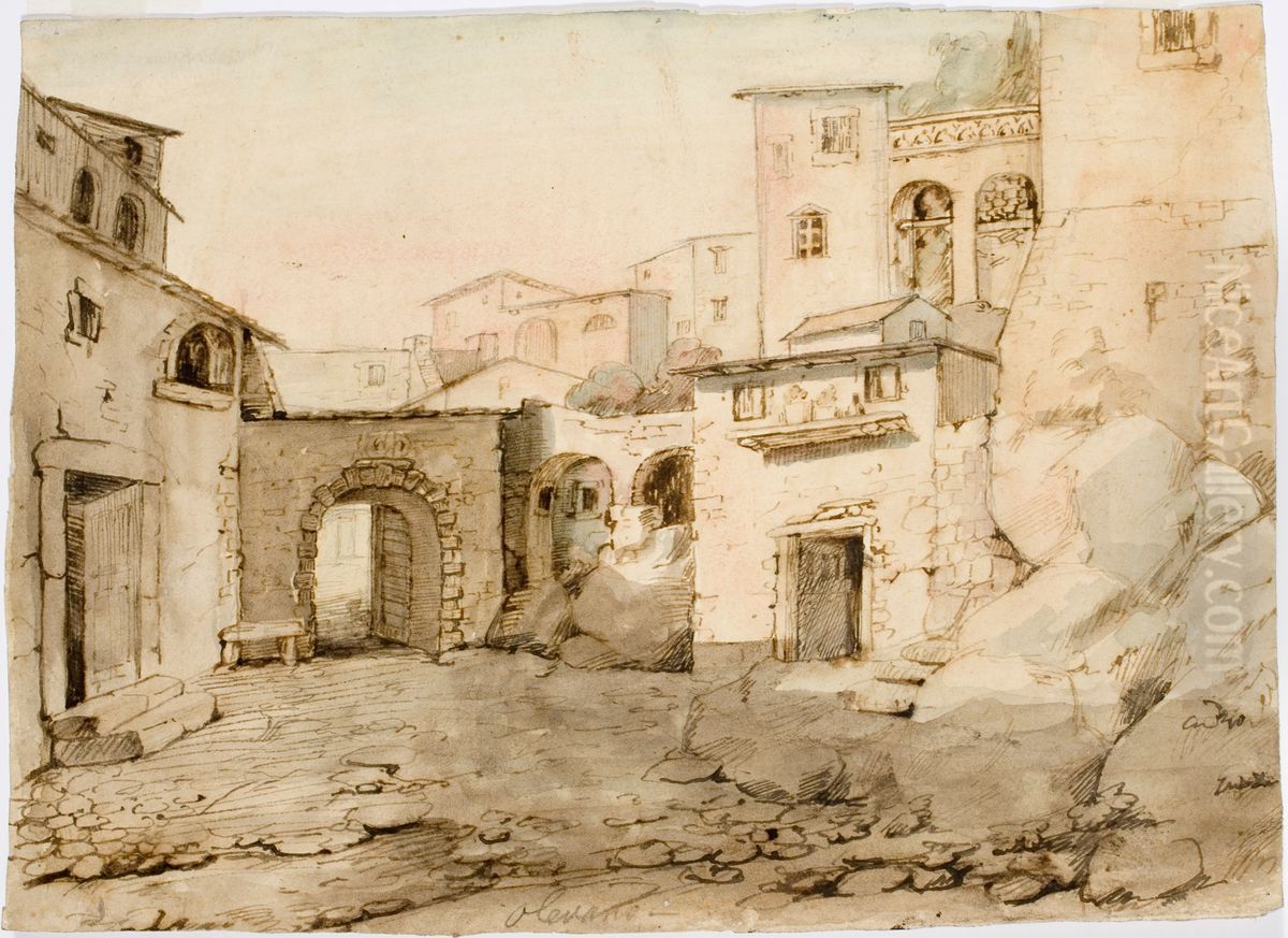 Italialaisen kaupungin katu Oil Painting by Robert Wilhelm Ekman