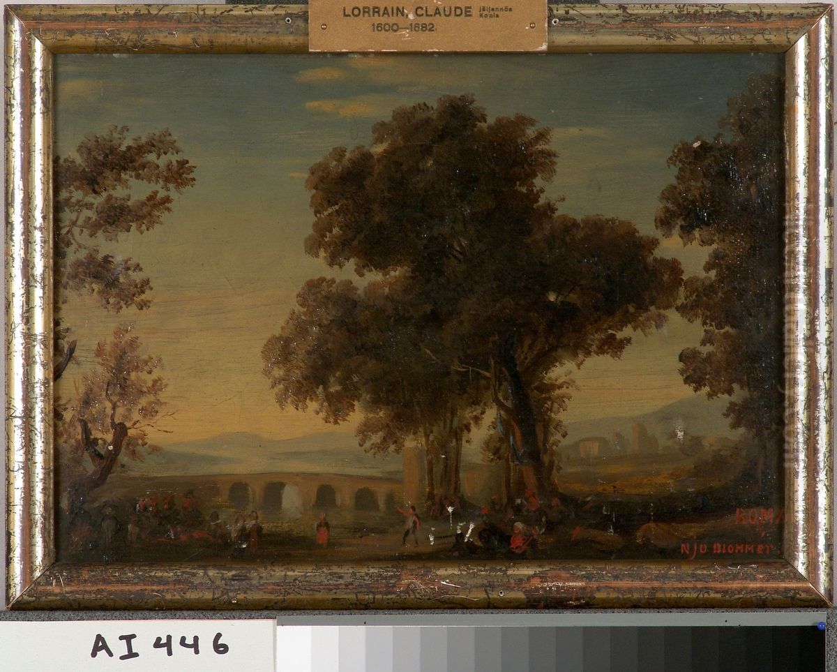 Italian Landscape, Copy After Claude Lorrain Oil Painting by Nils Blommer