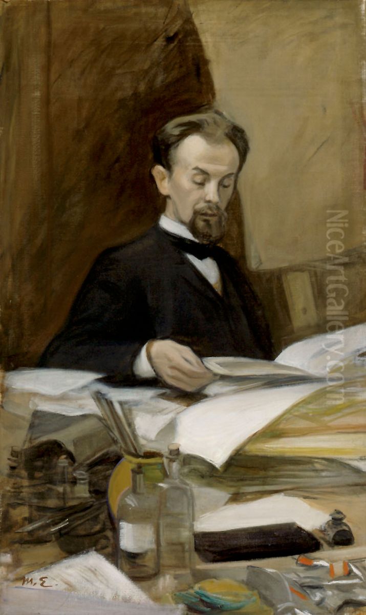 Portratt av diktaren Otto Manninen Oil Painting by Magnus Enckell