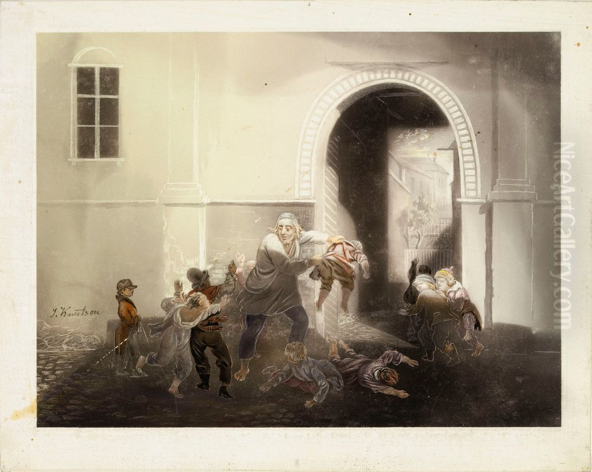 Kerjalais-Aaro, kohtaus J. L. Runebergin Hirvenhiihtajista Oil Painting by Johan Knutson