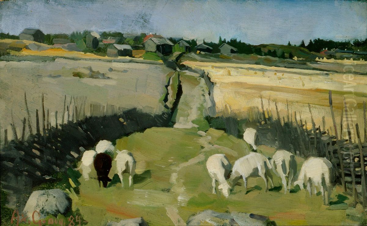 Landscape with Sheep Oil Painting by Akseli Valdemar Gallen-Kallela