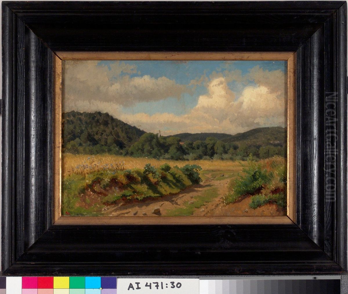 Viljapelto metsan reunassa, harjoitelma Oil Painting by Werner Holmberg