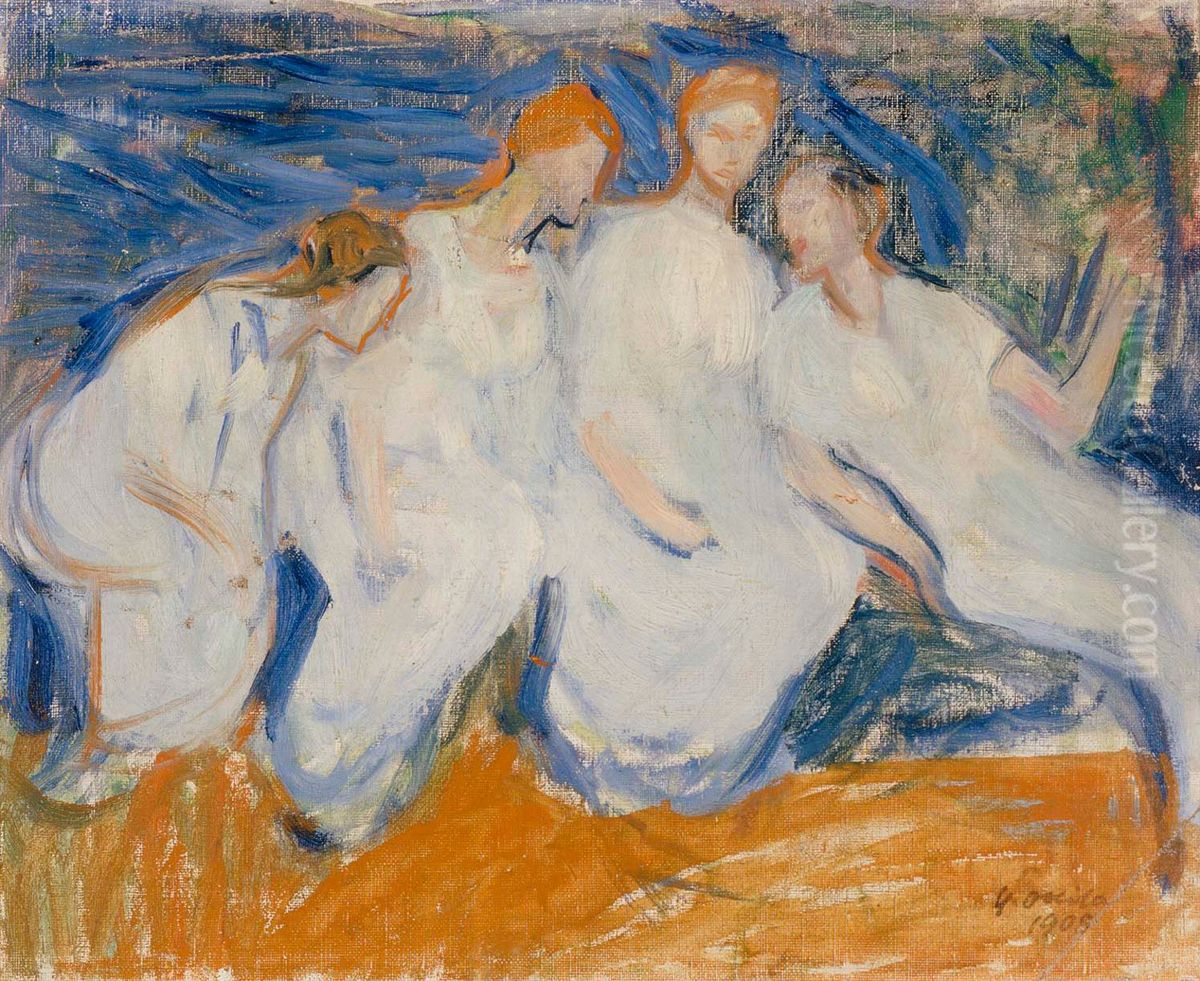 Four Women Oil Painting by Yrjo Ollila
