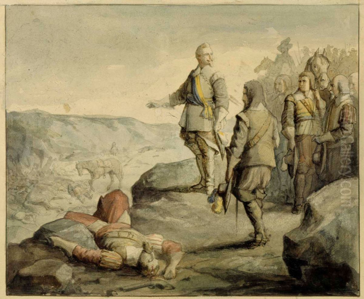 Kustaa II Aadolf keskustelemassa upseeriensa kanssa Oil Painting by Albert Edelfelt