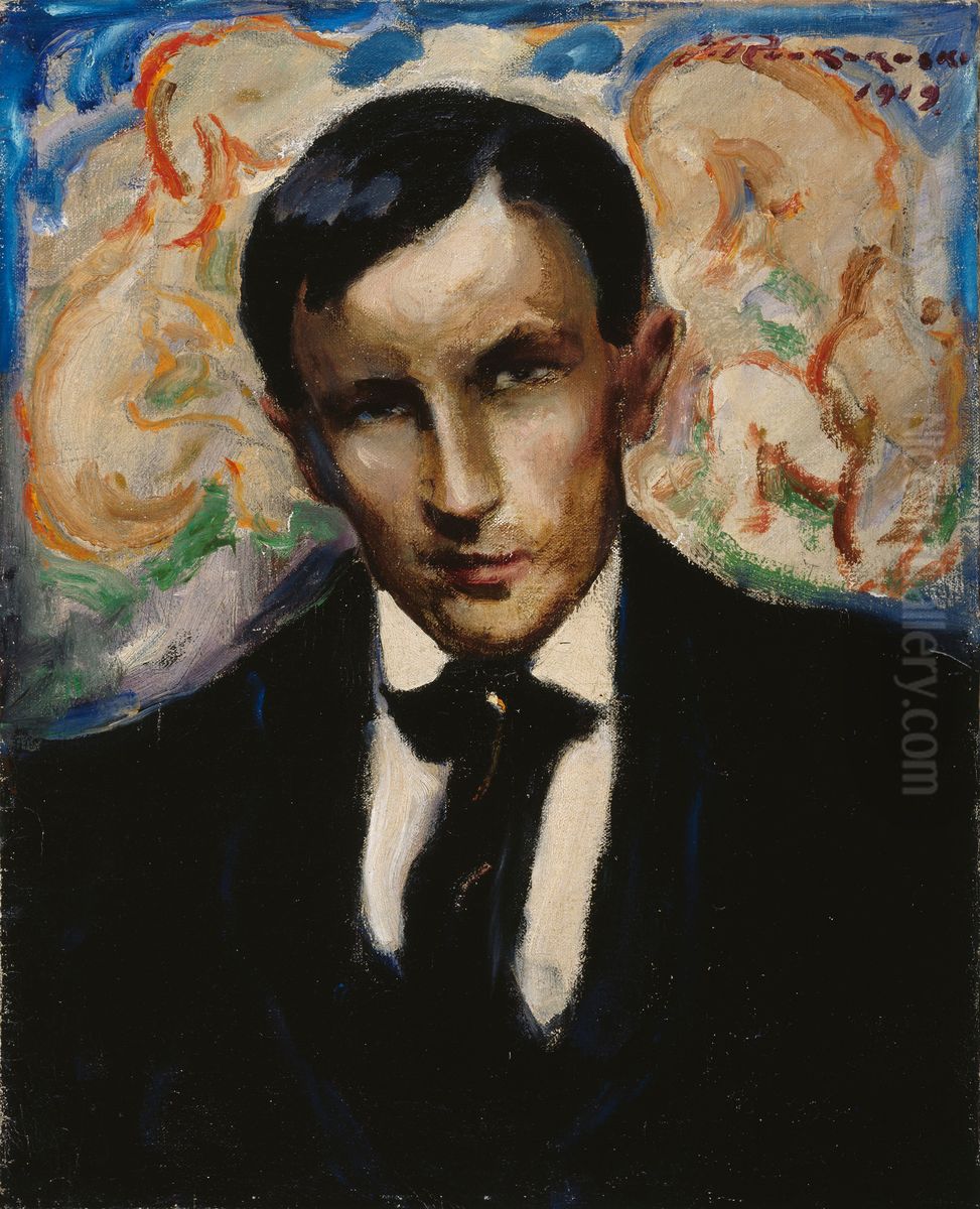 Portratt av Tyko Sallinen Oil Painting by Jalmari Ruokokoski