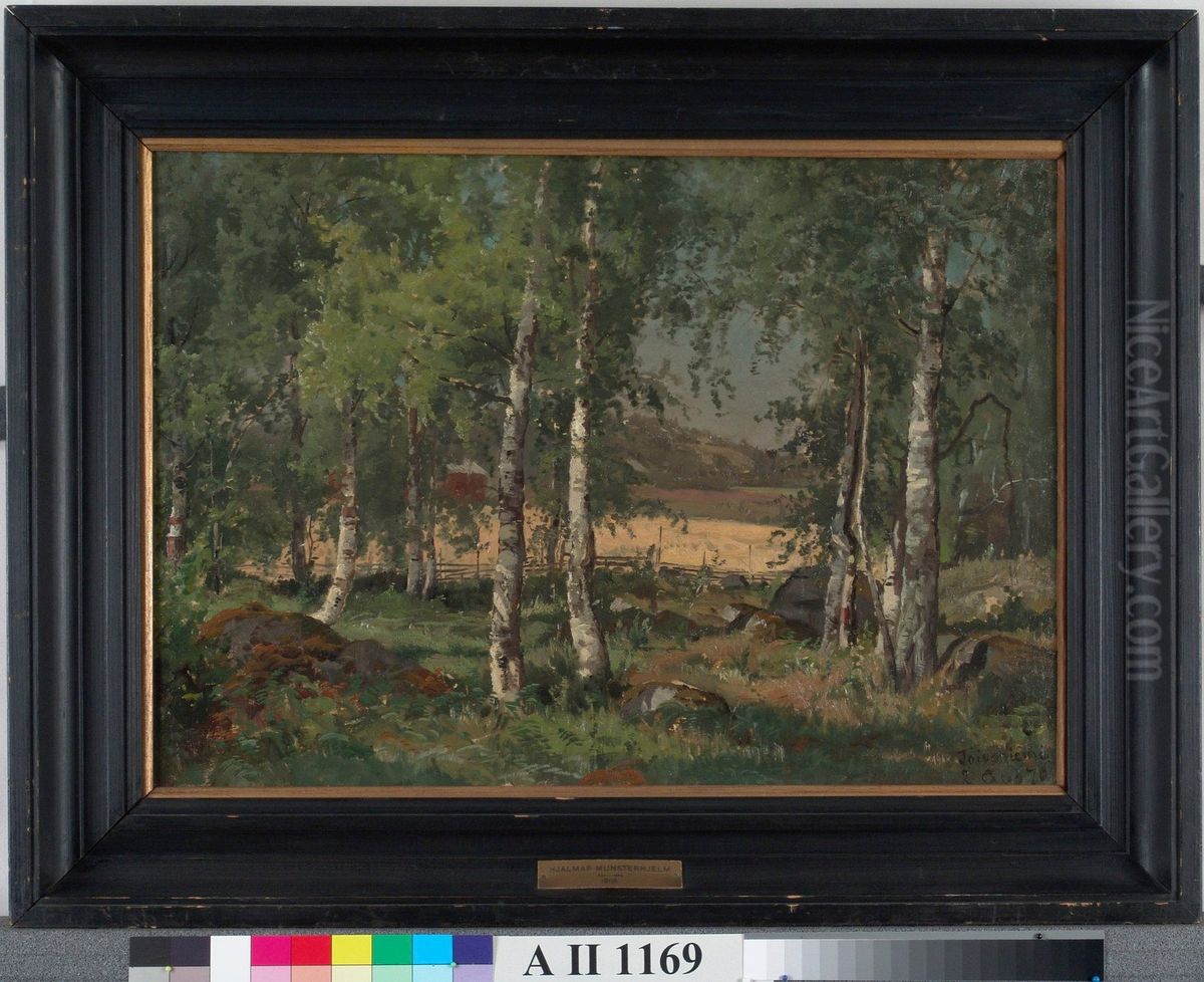 Koivikko ja ruispelto Oil Painting by Hjalmar Munsterhjelm