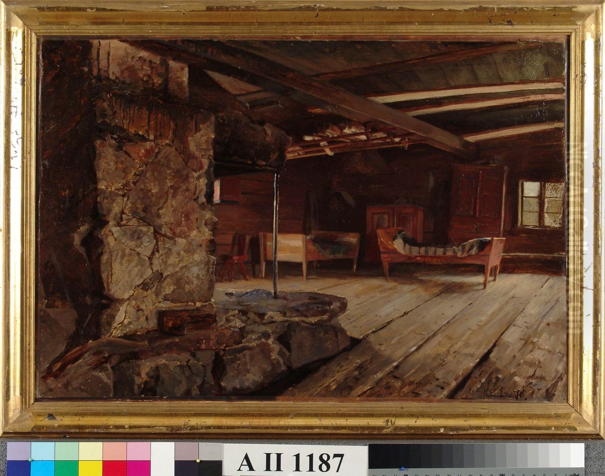 Hamalaisen pirtin sisakuva Oil Painting by Karl Jansson