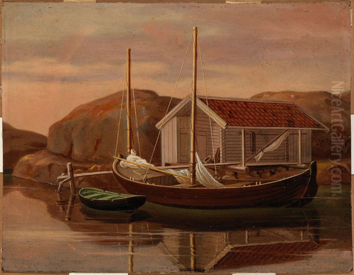 Quay and Boat Shed Oil Painting by Wilhelm Von Wright