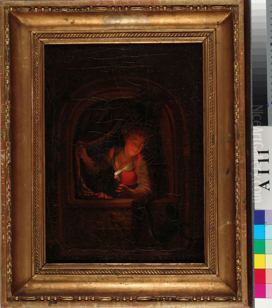 Nuori nainen ja kynttila, kopio Godfried Schalckenin mukaan Oil Painting by Aleksander Laureus
