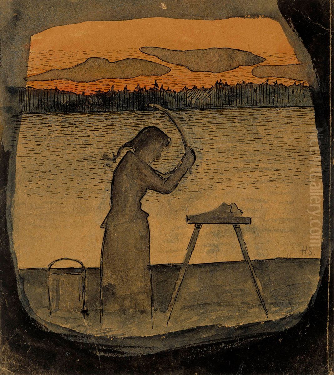 Doing the Laundry Oil Painting by Hugo Simberg