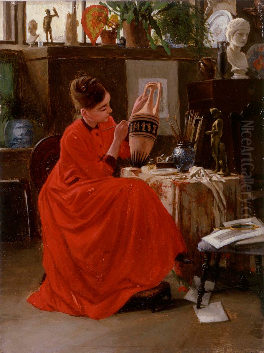 Interior with Vase Painter Oil Painting by Severin Falkman