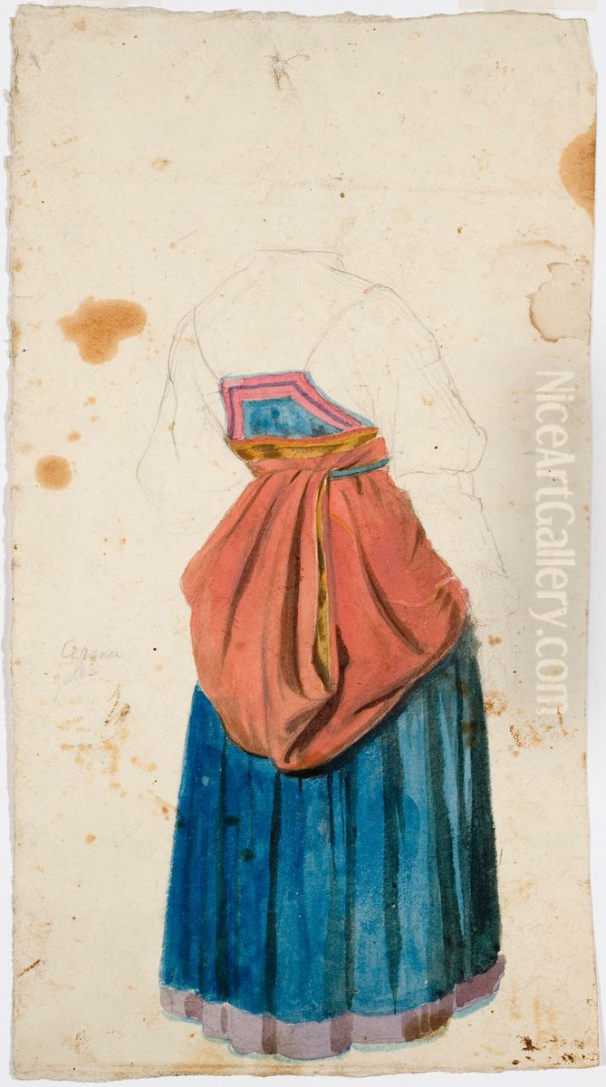 Kansallispukuinen nainen Oil Painting by Robert Wilhelm Ekman