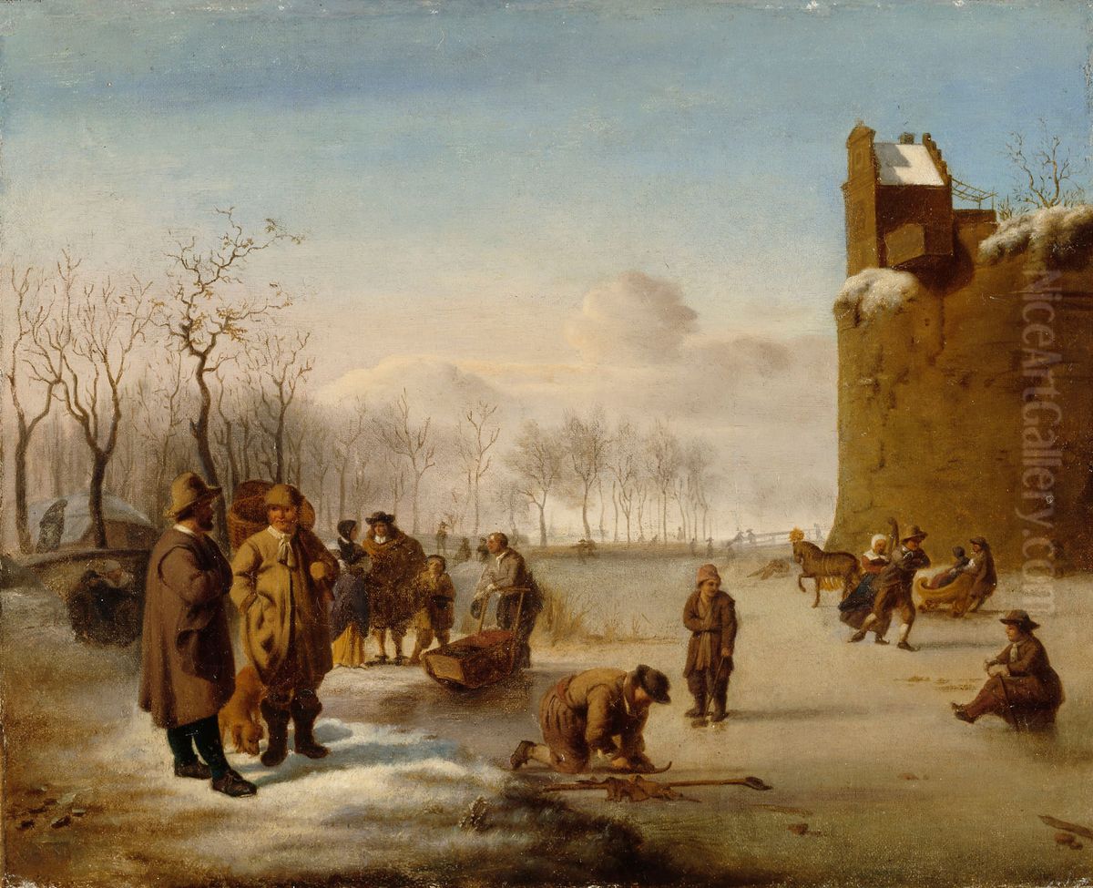 Luistelijoita, kopio Adriaen van de Velden mukaan Oil Painting by Ida Silfverberg