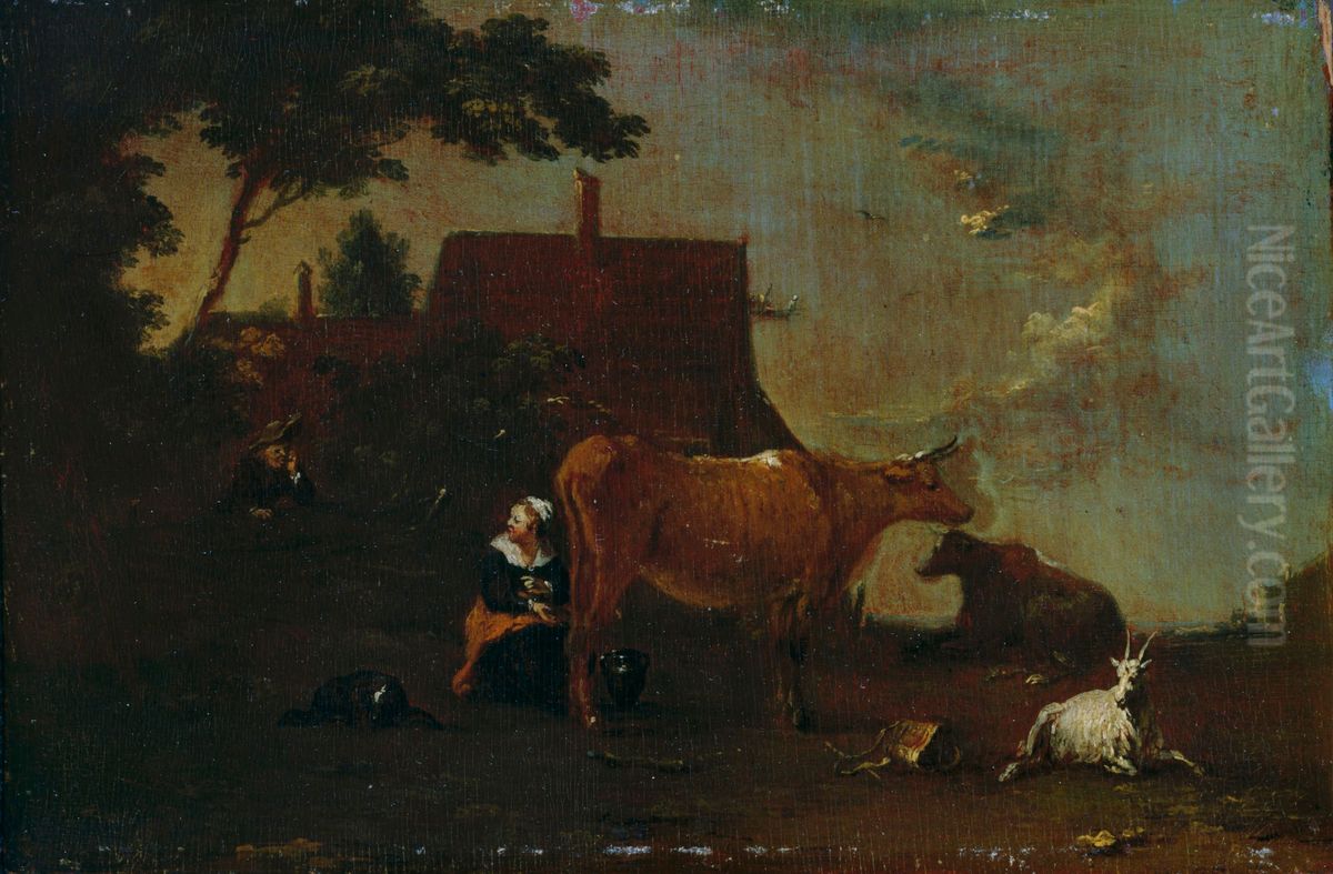 Milking the cow Oil Painting by Norbert Grund