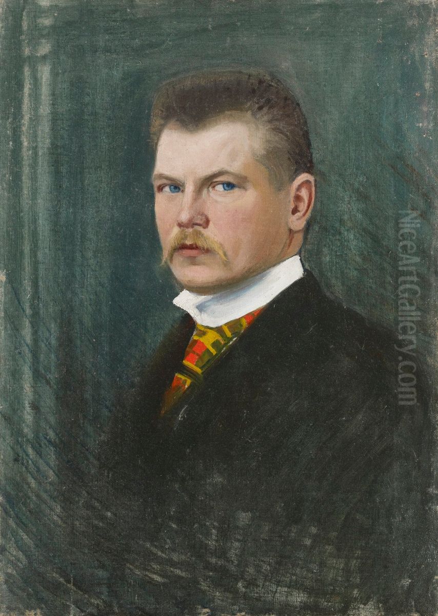 Self Portrait Oil Painting by Juho Kyyhkynen