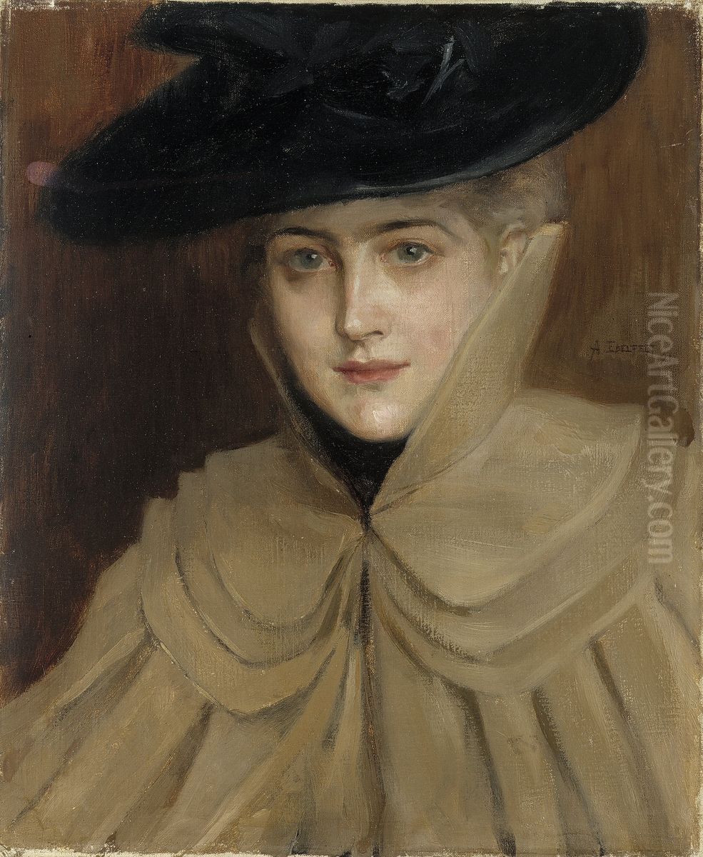 Portrait of a Young Woman Oil Painting by Albert Edelfelt
