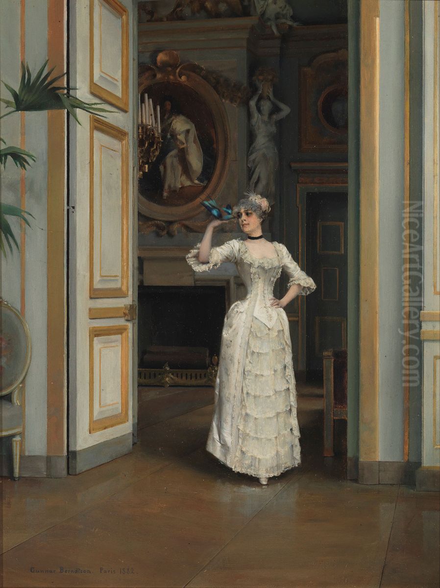 Woman with a Bird at the Castle of Maison Laffitte Oil Painting by Gunnar Berndtson