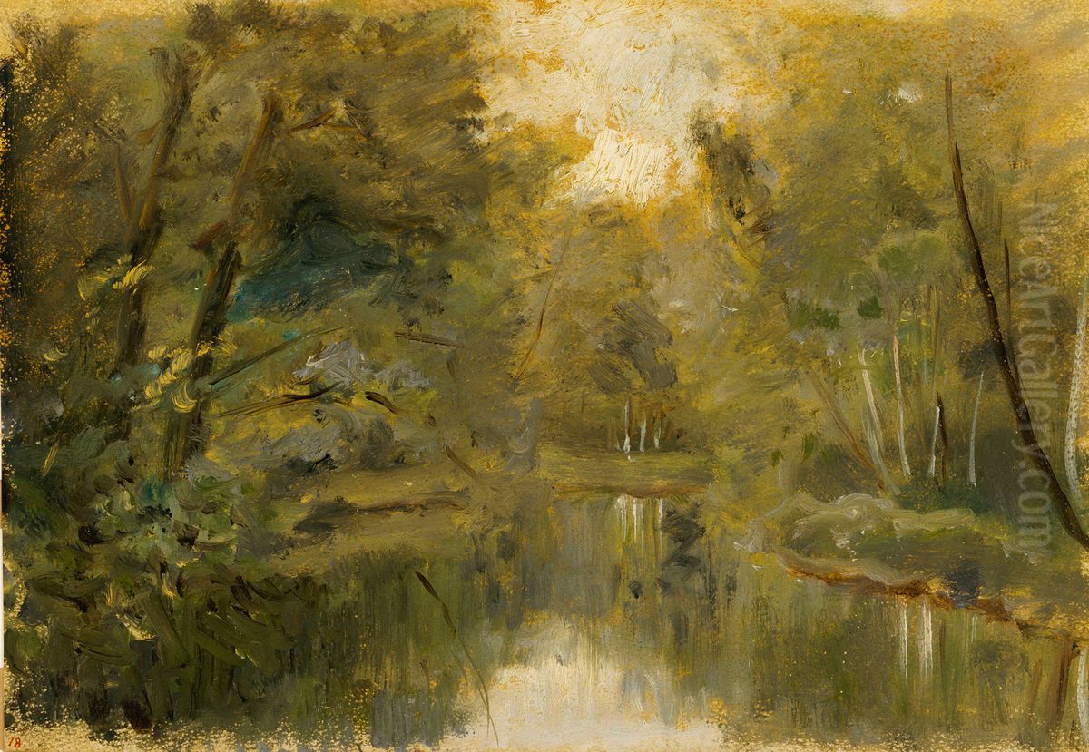 A Forest Pond Oil Painting by Cesar De Cock