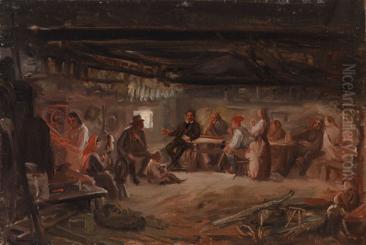 Pentti Lyytinen lukee runojaan, luonnos Oil Painting by Robert Wilhelm Ekman