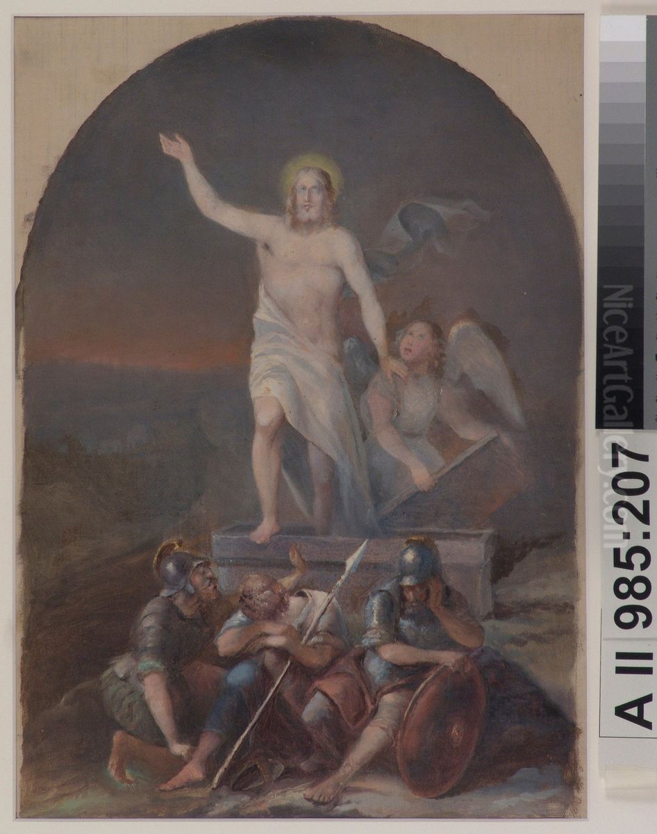 Kristuksen ylosnousemus, mahdollisesti Vihdin kirkon alttaritaulun luonnos ; Kristus uppstandelse, troligtvis skiss for altartavlan i Vihtis kyrka Oil Painting by Berndt Godenhjelm