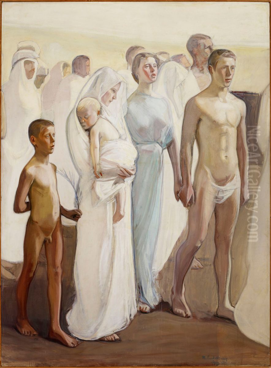 Resurrection, Copy of the Right Half of the Altarpiece in Tampere Cathedral Oil Painting by Magnus Enckell