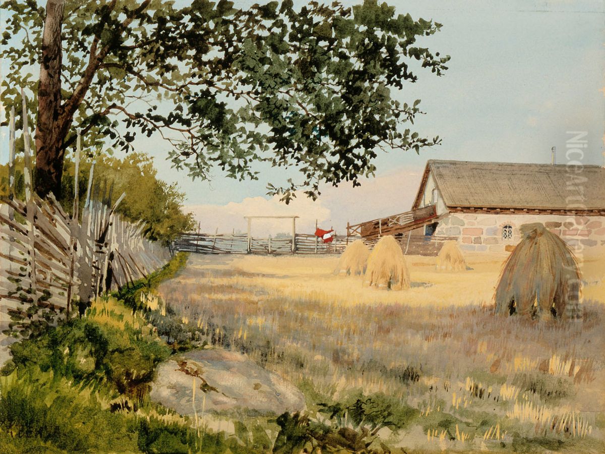 Finskt landskap med aker och ladugardsbyggnad Oil Painting by Albert Nikolayevitch Benois