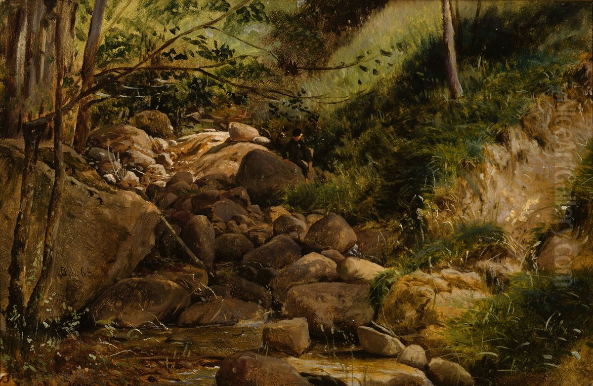 Brook Oil Painting by Berndt Lindholm