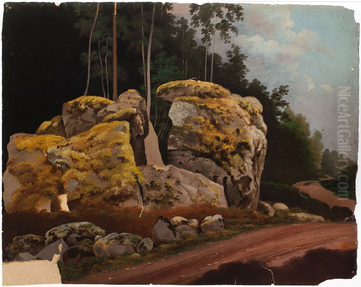 Landscape Study, Mossy Rocks at Roadside Oil Painting by Magnus Von Wright