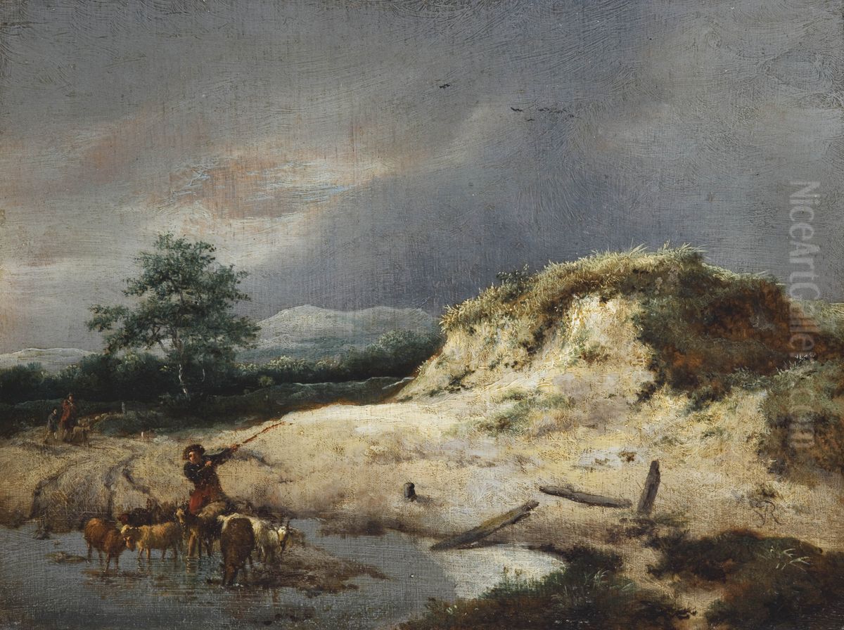 Dunes with a herdsman and his herd Oil Painting by Jacob Van Ruisdael