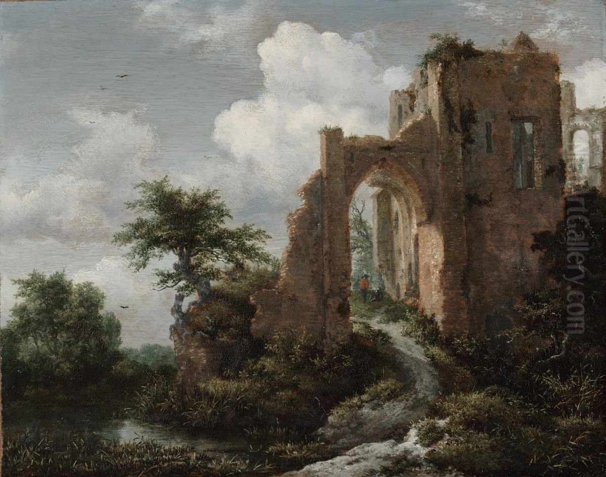 Ruin of Brederode castle from the east Oil Painting by Jacob Van Ruisdael