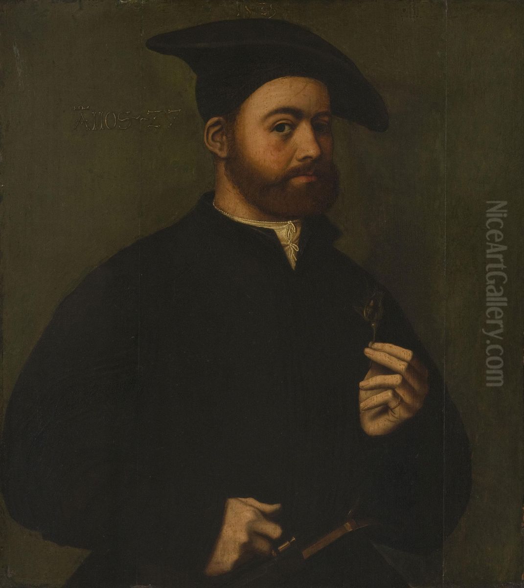 Portrait of a 27-year-old man with a rose Oil Painting by Ambrosius Benson