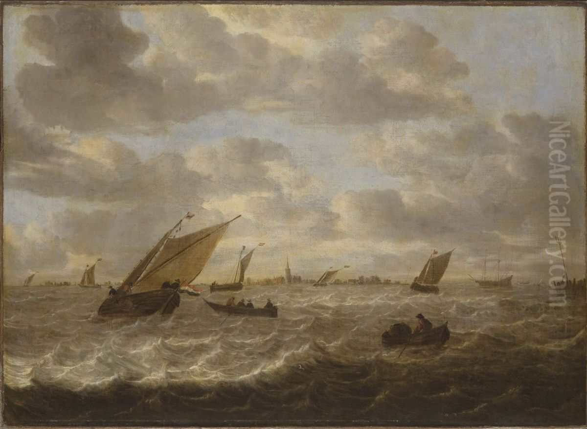 Marine with a Rough Sea Oil Painting by Abraham Van Beijeren