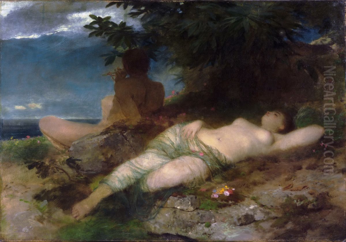 Nymph and Satyr Oil Painting by Arnold Bocklin