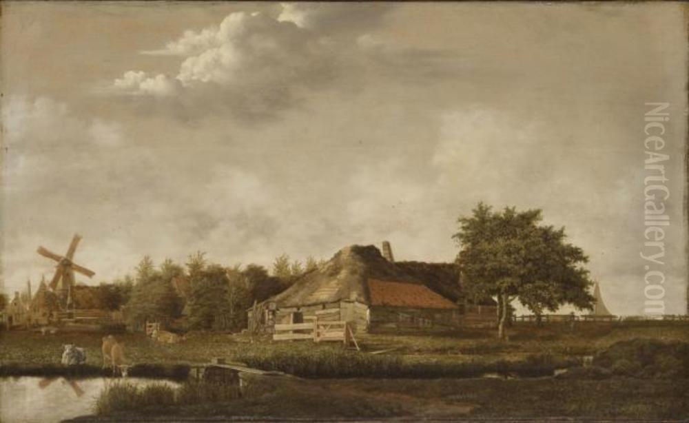 Landscape with a farmhouse surrounded by grassland Oil Painting by Govert Dircksz. Camphuysen