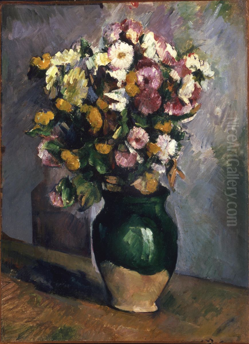 Still Life with Flowers in an Olive Jar Oil Painting by Paul Cezanne